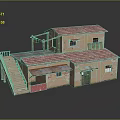 Two Story Model Building With Red Tiled Roof Staircase Colorful Doors Windows And Balcony