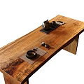 Natural Solid Wood Tea Table and Chairs with Tea Set and Tray