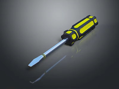 Professional Hardware Screwdriver with Yellow Black Handle and Metal Blade Design 3d model