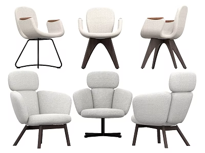 Modern Light Upholstered Dining Chairs Featuring Dark Wood Frame Metal Legs And Swivel Base 3d model
