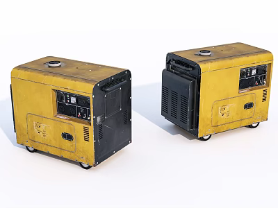 Two Yellow Industrial Generators Featuring Black Panels Rolling Wheels and Heavy Duty Build 3d model