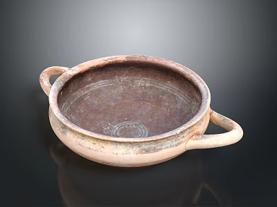 Rustic Traditional Ceramic Bowl With Two Handles As Essential Daily Living Item 3d model