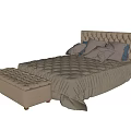 Luxury Double Bed With Tufted Headboard Gray Bedding And Matching Ottoman 3d model