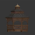 Outdoor Wooden Gazebo With Detailed Multi Layered Roof Railings And Steps
