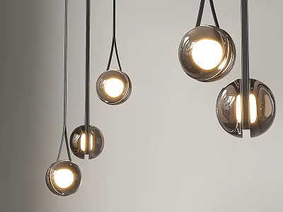 Modern Glass Globe Pendant Lights with Warm Illumination Hanging in Group Design 3d model
