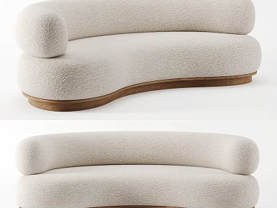 Modern Curved Sectional Sofa In Beige Bouclé Fabric With Wooden Base For Multiple People 3d model