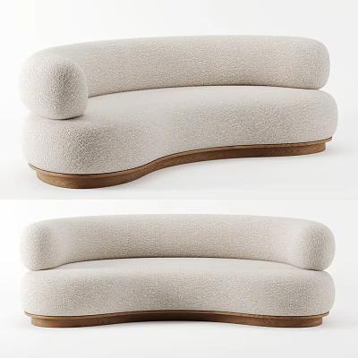 Modern Curved Sectional Sofa In Beige Bouclé Fabric With Wooden Base For Multiple People 3d model