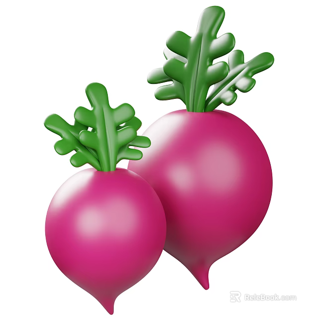 Fresh Pink Radishes With Green Leaves And Round Shape In Close Up 3d model 