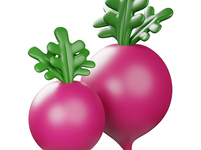 Fresh Pink Radishes With Green Leaves And Round Shape In Close Up 3d model