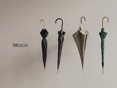 Various Colored Umbrellas Hanging On Light Wall In Stylish Arrangement 3d model