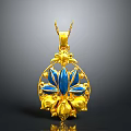 Elegant Gold Pendant With Blue Lotus Flower And Decorative Golden Frame
