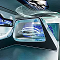 Modern Futuristic Retail Store Interior With Glass Display And Spiral Lighting Elements
