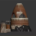 Handcrafted Clay Sculpture With Conical Form White Decorative Edges Artisan Tools And Firewood