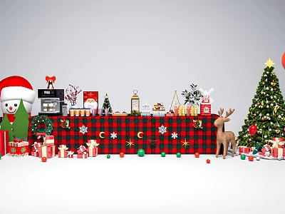 Christmas Cold Table Christmas Tree Snowman Christmas Cold Table Gift Box Beverage Cake 3d model