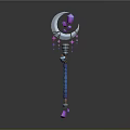 Enchanted Magic Staff With Crescent Moon Top Purple Cubes Pink Stars And Blue Shaft