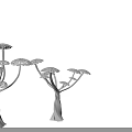 White Sculptural Trees With Twisted Trunks And Umbrella Like Canopies Design