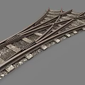 Railroad Switch Structure With Tracks Wooden Ties And Gravel Bed