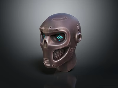 Sci Fi Game Movie Character Mechanical Skull Head With Glowing Blue Eyes And Metallic Texture 3d model