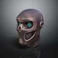 Sci Fi Game Movie Character Mechanical Skull Head With Glowing Blue Eyes And Metallic Texture
