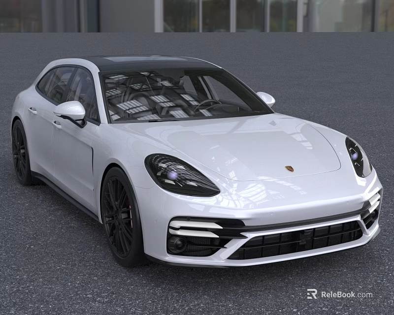 White Porsche Luxury Sedan Featuring Sleek Body Lines Black Grille And Sporty Wheels 3d model 