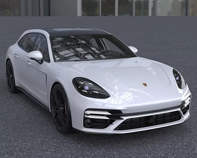 White Porsche Luxury Sedan Featuring Sleek Body Lines Black Grille And Sporty Wheels 3d model