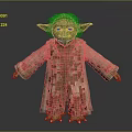 Green Skinned Long Eared Fictional Character Wearing Brown Robe With White Hair Standing Pose