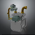 Industrial Gas Meter Device With Green Valve Yellow Pipes And Gray Housing