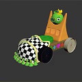 Fun Electric Toy Car With Green Pig Figure Yellow Seat And Checkered Wheels