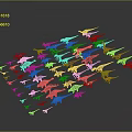 Colorful Dinosaur Models in Various Colors Arranged Together on Gray Background