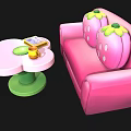 Pink Flower Shaped Table And Chair Set With Strawberry Cushions Yellow Cup And Book
