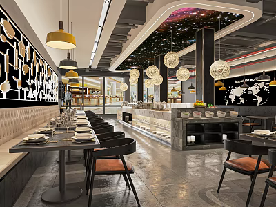 Modern Buffet Restaurant Buffet Table and Chair 3d model