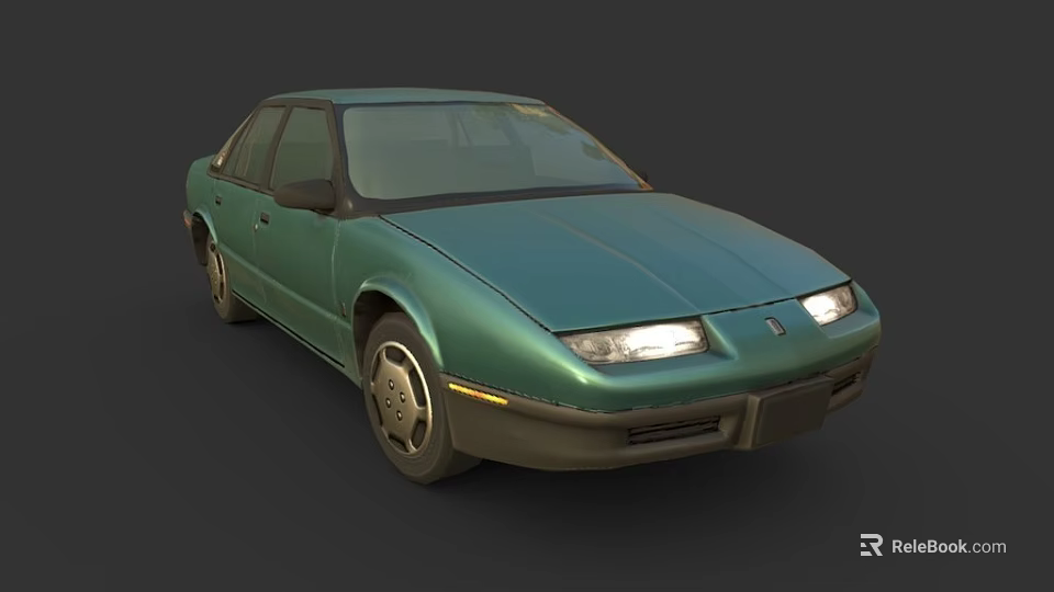 Vintage Green Four Door Sedan With Classic Front Headlights And Body Design 3d model 