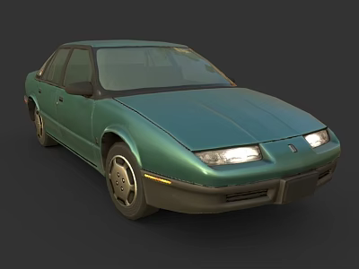 Vintage Green Four Door Sedan With Classic Front Headlights And Body Design 3d model