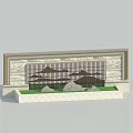 Modern Scenic Feature Wall Design With Marble Background Metal Grille And Mountain Pattern Pedestal
