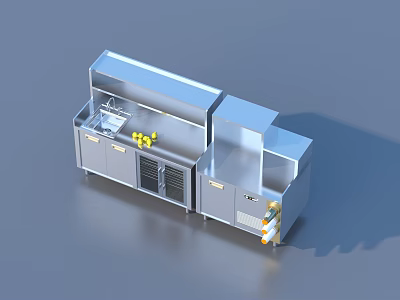 Functional Commercial Stainless Steel Kitchen Workstation With Sink Refrigerator Counter And Storage 3d model