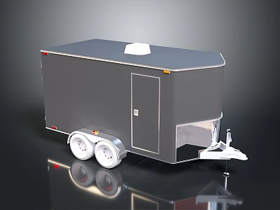 Automotive Parts For Gray Trailer With Dual Wheels White Roof Vent Side Door And Hitch 3d model