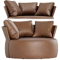 Elegant Brown Leather Single Sofa With Comfortable Cushions And Modern Design 3d model