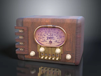 Vintage Wooden Radio Classic Design With Golden Dial Knobs And Decorative Elements 3d model