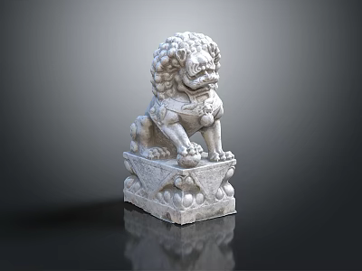 Traditional Chinese Stone Lion Statue With Intricate Mane And Decorative Pedestal 3d model