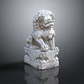 Traditional Chinese Stone Lion Statue With Intricate Mane And Decorative Pedestal