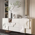 Modern White Entryway Cabinet And Side Cabinet Design With Vase Green Plant And Storage