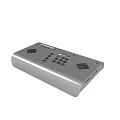 Silver Metallic Electronic Device With Control Panel Buttons And Interface Ports