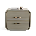 Modern Light Gray Nightstands With Gold Handles And Decorative Items On Top