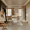 Modern Living Dining Room With TV Wall Shelves Coffee Table And Artwork