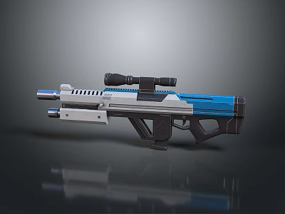 Futuristic Sci Fi Gun with Tactical Scope Blue White and Black Design 3d model