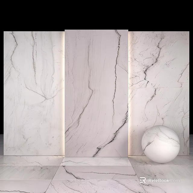 Elegant White Marble Slabs And Sphere With Natural Vein Texture 3d model 