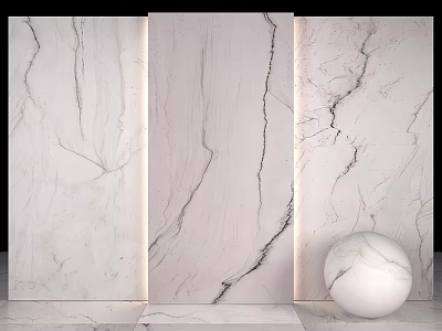 Elegant White Marble Slabs And Sphere With Natural Vein Texture 3d model