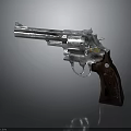Silver Metal Revolver With Polished Finish And Classic Wooden Grip Design
