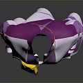 Man wearing purple and white robe with purple decorations and yellow pouch