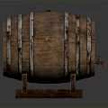 Traditional Wooden Barrel With Metal Hoops And Wooden Stand Tap